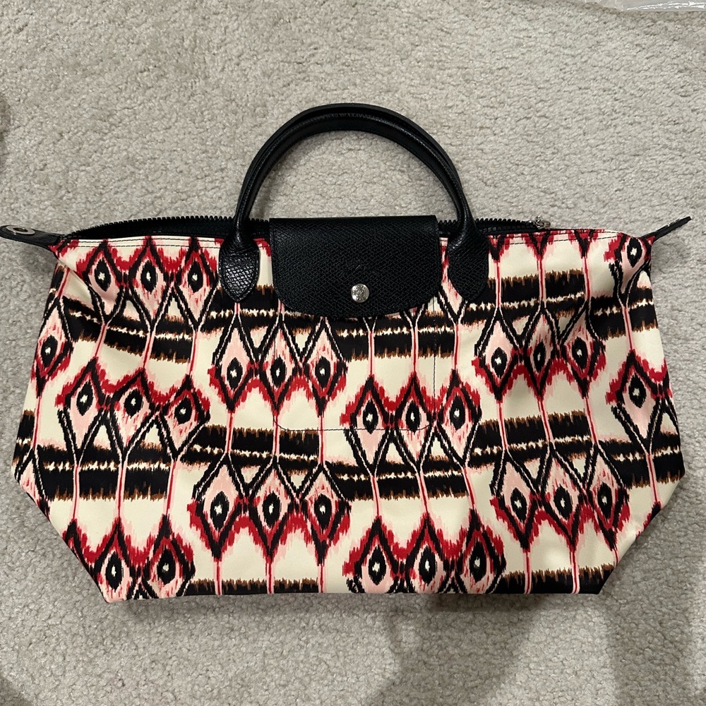Longchamp Black and Red Ikat Print Le Pliage